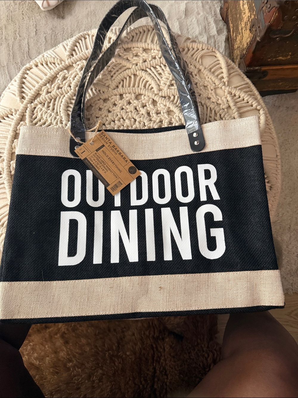 Outdoor Dining Canvas Tote - Black and Natural